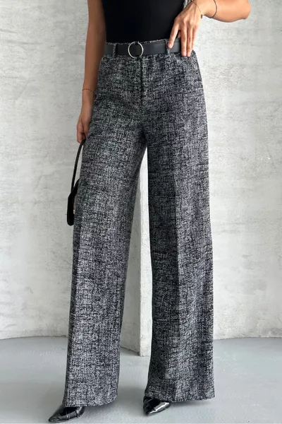 Women's Patterned Wide-Leg Palazzo Pants with Pockets and Belt