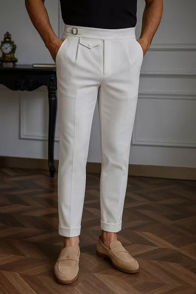 Pantalon en tissu coupe italienne pour homme, avec détails de poche, style Old Money