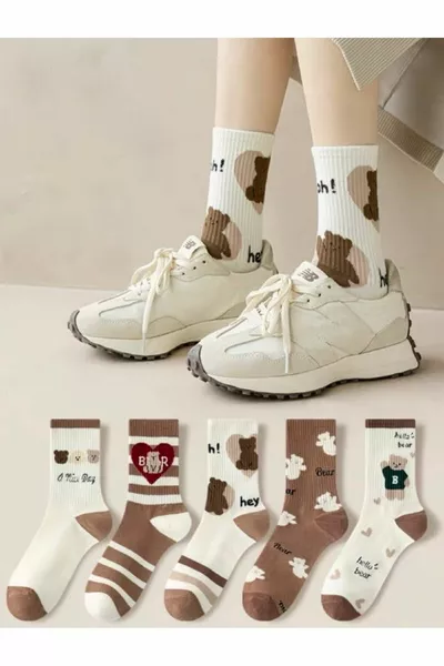 Set di 5 paia di calze da college unisex con orsetti