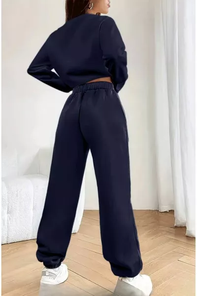 navy blue tracksuit set, plain unisex top and bottom set