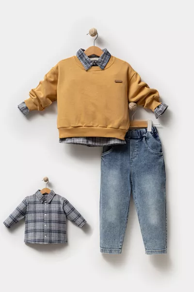 طقم مكون من 3 قطع لطفل رضيع: قميص وكنزة وسروال جينز 