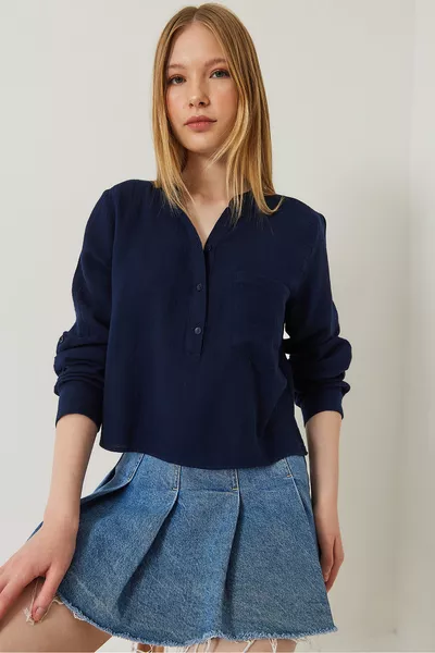 Chemisier en mousseline premium à col officier pour femme  