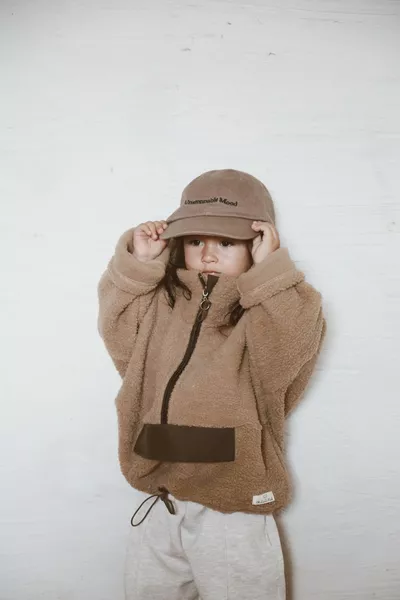 معطف أطفال بقماش وول سوفت بسحاب نصف طويل للقهوة بالحليب، للأعمار من 1-6 سنوات