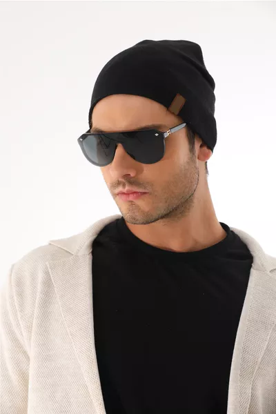 Men's Black Cotton Beanie