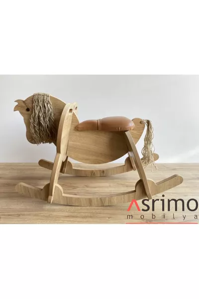 Дървен люлеещ се кон - кожена седалка