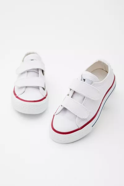 حذاء سنيكرز أبيض مريح للأطفال للجنسين مع إغلاق لاصق