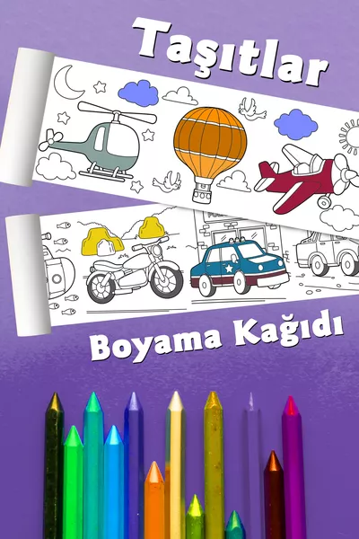 Fahrzeug-Themen Grosses Ausmalpapier 2,5 Meter Rollenpapier - Kinderpädagogisches Ausmalen