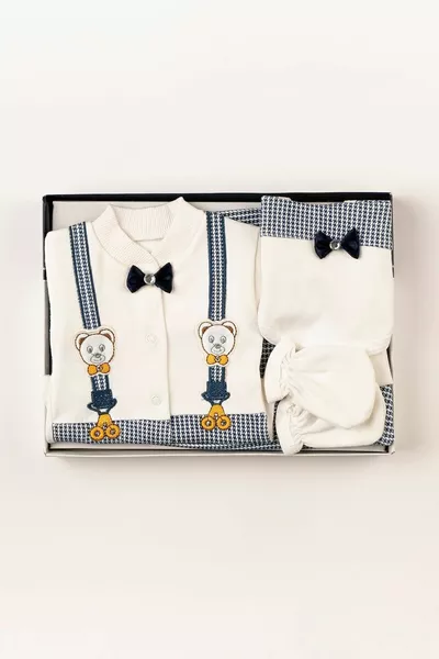 (BOXED) Newborn Clothes Bow-Tie Navy Baby Outfit 5-Piece Hospital Discharge Bodysuit Set