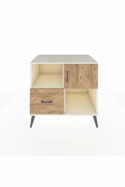 خزانة كرونوس مع رفين، درج واحد، باب واحد، حجر القمر-صنوبر