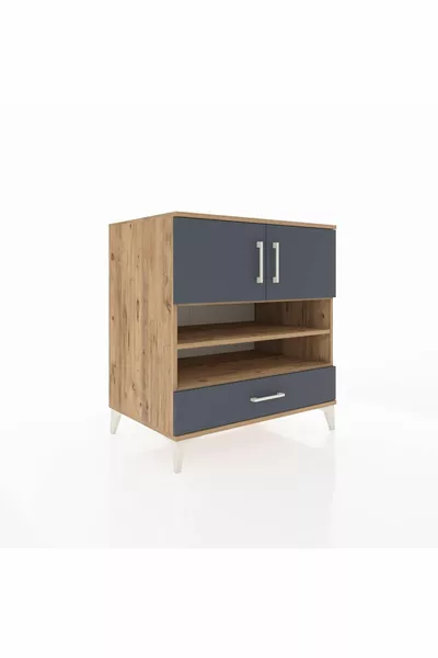 Kronos Şifonyer 4 Raflı Tek Çekmeceli 2 Kapaklı  Çam-Antrasit