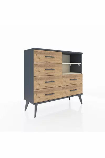 خزانة أرجس بستاند درج 6 ورفين، لون أنثراسيت/حجر العقيق/صنوبر