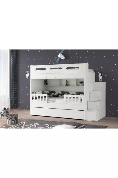 Berlin Loft Bed / White / 3 Bed Sections with Ladder and Closet