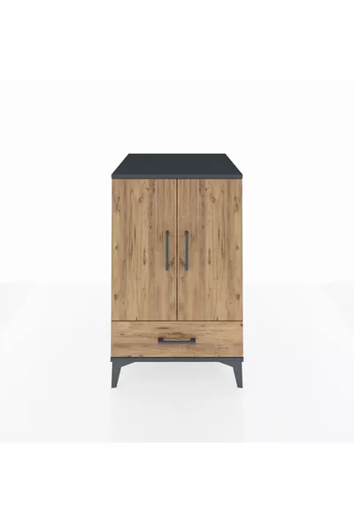 خزانة جانبية كرونوس بثلاثة أرفف ودرج واحد وغطائين رمادية-صنوبر