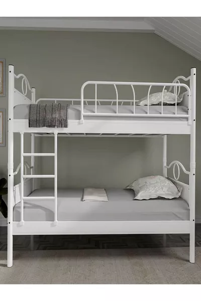 غرفة نوم الأطفال الصغيرة أرجيمو زمرد سرير بطابقين معدني وسرير مفرد × أبيض