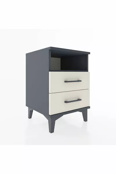 Hyperion Nightstand with Single Shelf and 2 Drawers in Anthracite-Ash