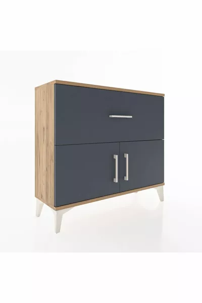 Arges Kommode mit einem Regal, einer Schublade und zwei Türen, Kiefer-Anthrazit