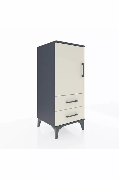 Hyperion Nightstand with 2 Shelves, 2 Drawers, and 1 Door Anthracite-Ash