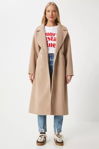 Dames Biscuitta Korte Mantel met V-hals 