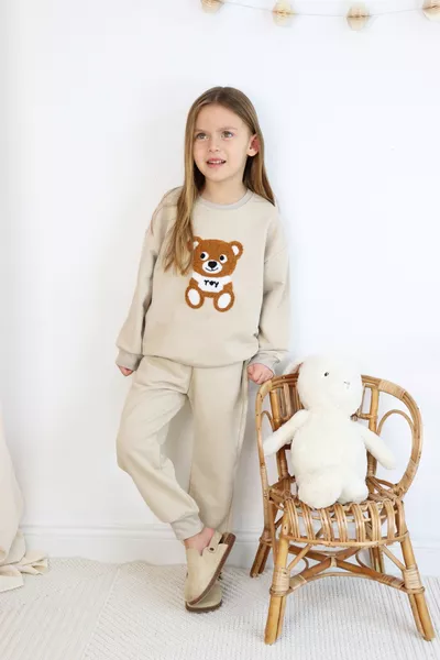 Girl-Boy (Unisex) Children's Interlock Fabric Medium-Weight Embroidered-Printed Knitted Basic Tracksuit