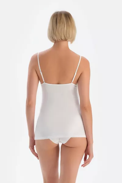 Бял дамски потник от памук с тънки презрамки, комплект от 2 броя