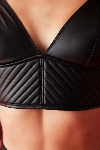 Black Chain-Strap Leather Bustier