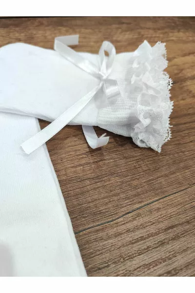 Calze lunghe da donna con fiocco e pizzo sopra il ginocchio, in cotone jersey