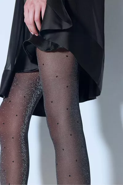Collants pour femmes noirs brillants à pois scintillants