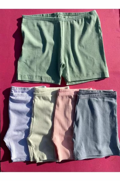 Дамски 5 броя памучни ребристи дамски бикини-шорти (Розово, Черно, Бяло, Зелено и Синьо)