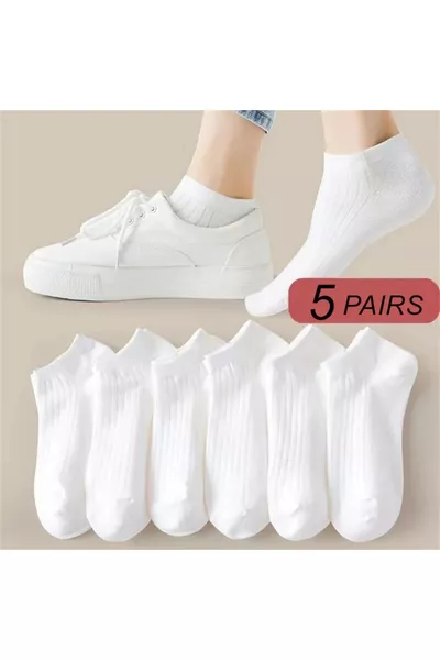 5er-Set Damen Kurze Weiße Rippensocken