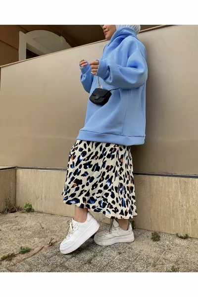 Sweat-shirt femme Extra Oversize Basic en coton bouclé trois fils bleu bébé 