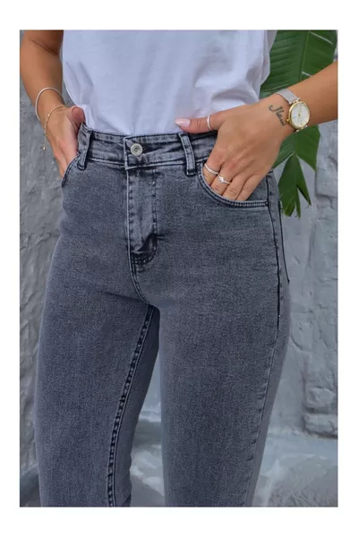 Антрацитено измит мом дънки с ликра