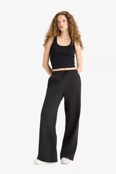 Straight Fit Beli Lastikli Kalın Eşofman Altı Bağcıklı Cepli Uzun Boy Basic Düz SM