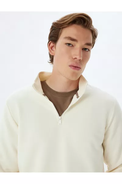 Half-Zip Collar Basic Brushed Cotton Blend Long Sleeve Sweatshirt