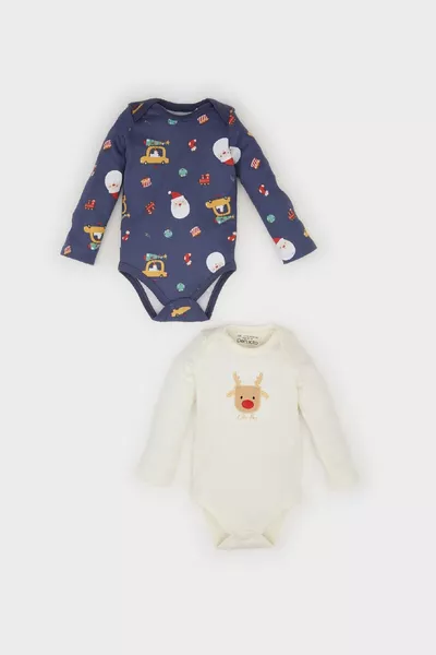 Jungenbaby Neugeborenes Umschlagkragen Weihnachten Thema 2-teilig Langarm Druckknopfbody WN