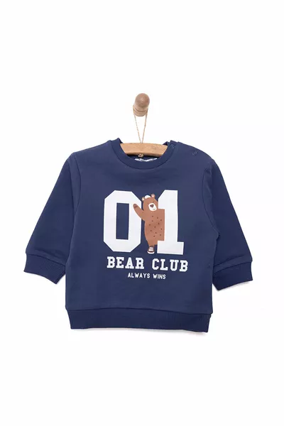 HelloBaby Sweat-shirt pour bébé garçon en molleton avec motif lion, col rond à boutons-pression, manches longues, bleu marine