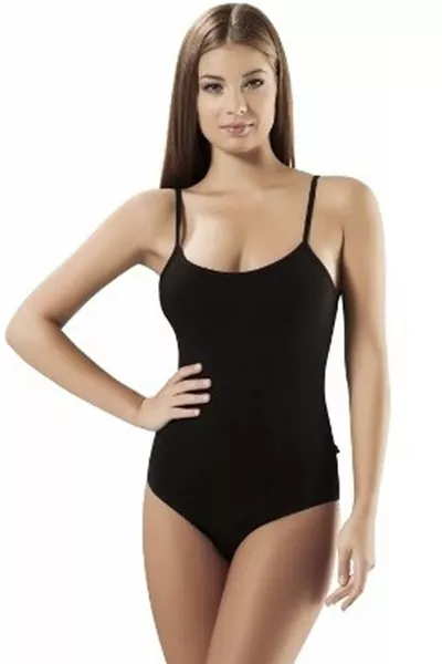 Дамско черно боди с 6 броя в опаковка, % памук, с черни презрамки и кукучета