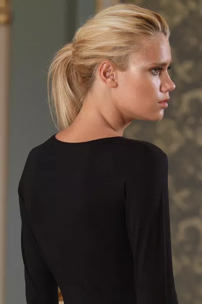 Kadın Siyah Bisiklet Yaka Uzun Kollu Badi Atlet