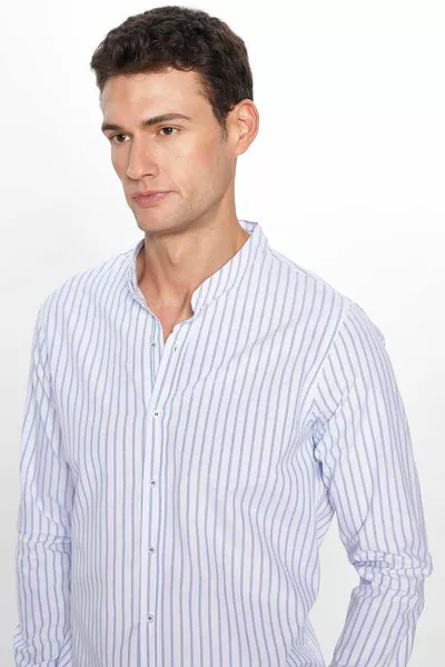 الرجال سليم صالح سليم صالح كم طويل القطن الأبيض القاضي طوق قميص