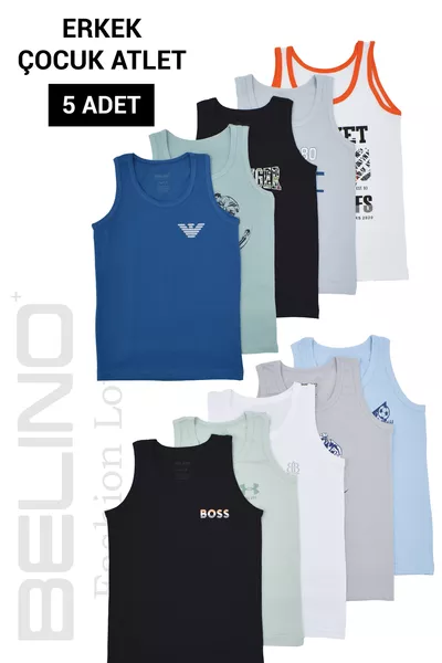 5-Pack Boys' Cotton Stretch Tank Tops with Multicolored Mixed Print Pattern