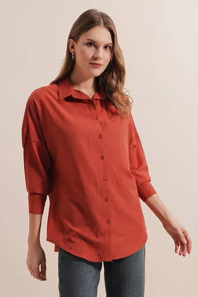  Oversize Long Basic Shirt - Brick