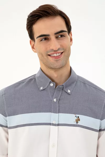 قميص رجالي أزرق داكن بأكمام طويلة 