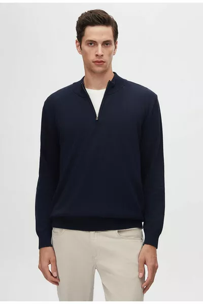 Ds Damat Слим Фит Тёмно-Синий Свитер с Полу-молнией