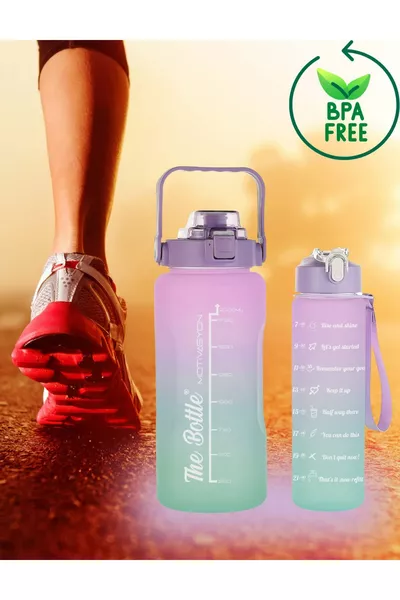 Motivational 2-Pack Water Bottle with Straw and Stickers, 2L ml, Tritan, with Baby Animals, Sports Gym Water Bottle
