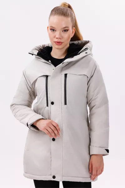 معطف شتوي نسائي مبطن بالفرو مع قلنسوة مقاوم للماء والرياح