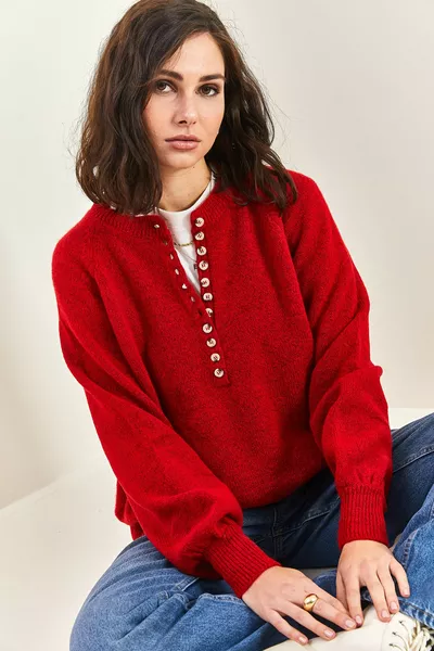 Women's Buttoned Turtleneck Knit Sweater