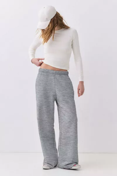 سروال رياضي واسع الأرجل للنساء باللون الرمادي المزيج