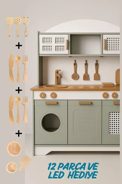 Мини Шеф Деревянный Кухонный Набор с Частями и Подарком LED