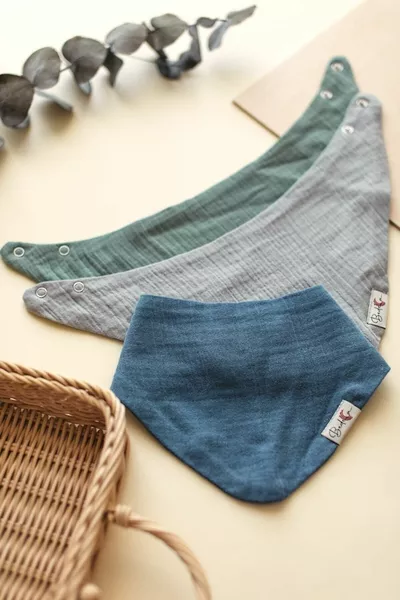 مجموعة 3 قطع من المنديل القطني العضوي للأطفال - مريلة للأطفال للبنات والاولاد لتجنب اللعاب والطعام، وشاح، طوق