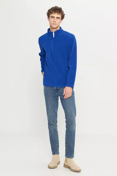 Мужской свитшот поло стандартного кроя синего цвета, анти-пиллинг, не скатывается, с термозащитой