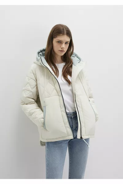 Hooded Ecru Quilted Jacket 